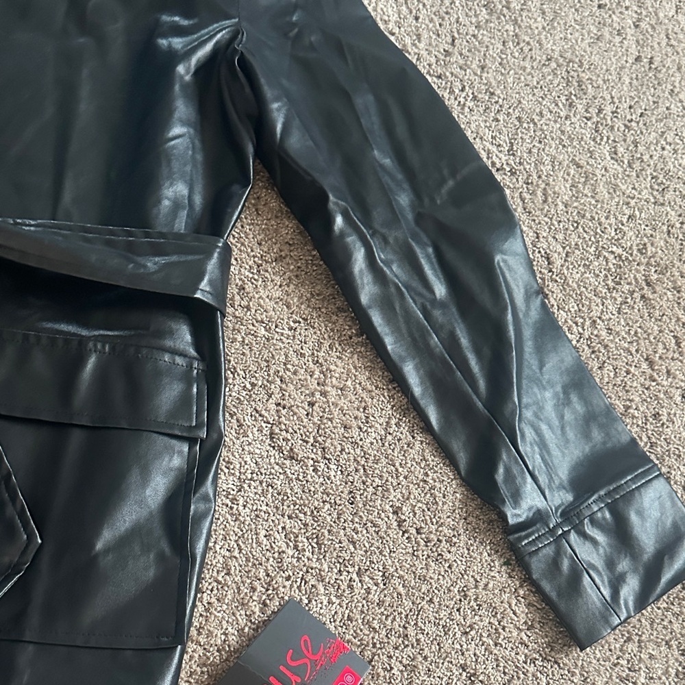 Black Women's Faux Leather Jacket - Picture 4 of 7